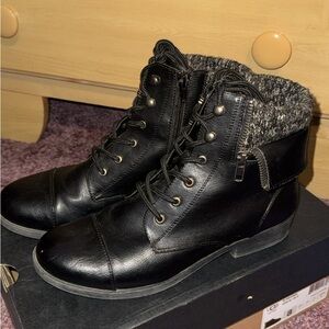 Mudd Black Combat Boots with Gray Knit Cuff